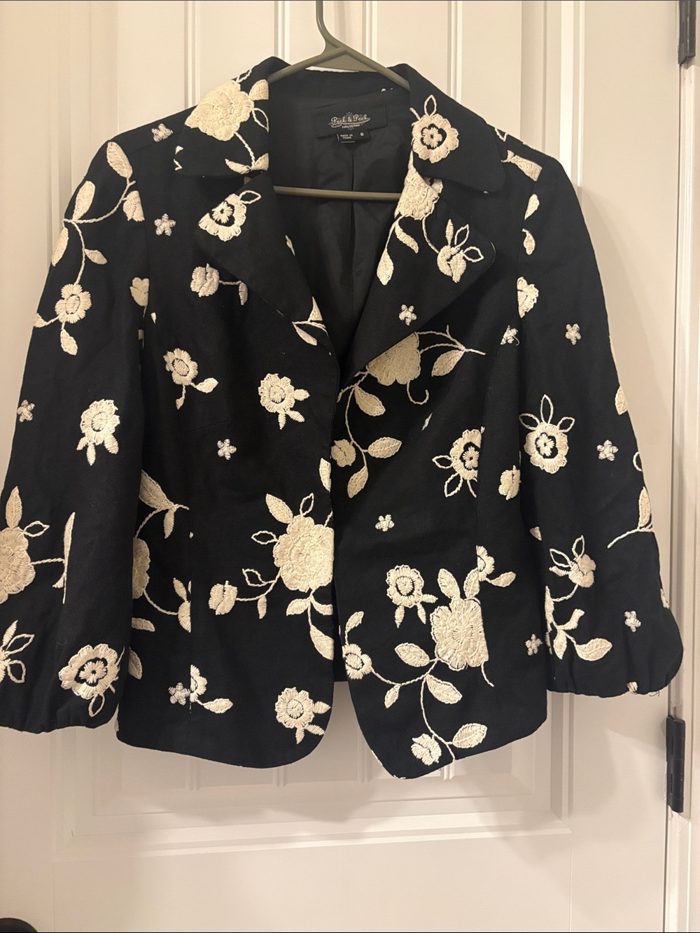 Blazer with Cream Floral Embroidery